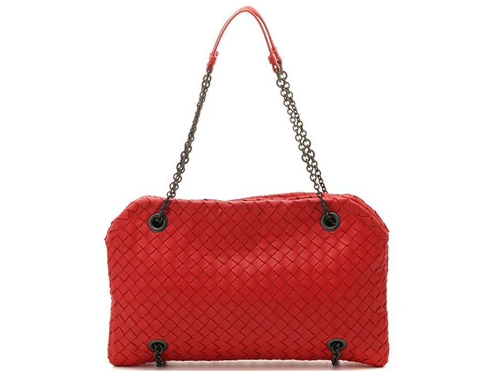 BOTTEGA VENETA Chain Shoulder Bag Intrecciato Red Lambskin
